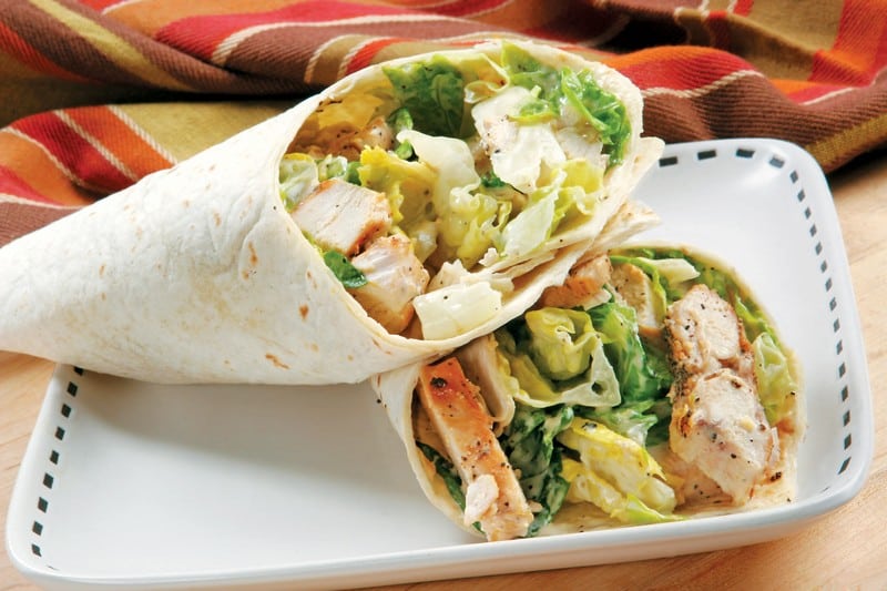 Chicken Caesar Wrap on White Dish Food Picture