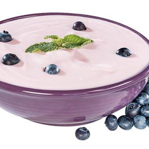 Blueberry Yogurt in Purple Bowl with Loose Blueberries Food Picture
