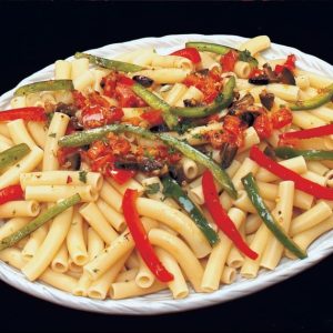 Ziti with Peppers on White Plate Food Picture